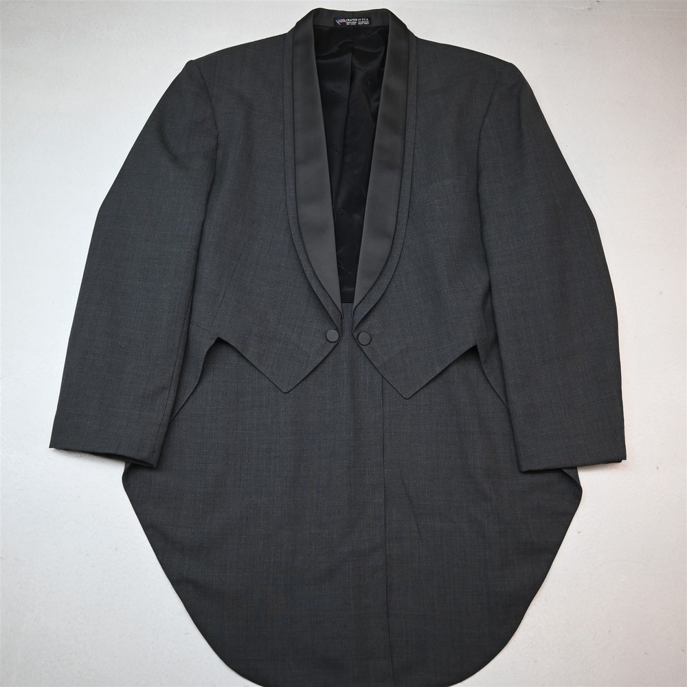 Vtg Oscar de la Renta 46R Gray Wool Tails USA Made Tux Tuxedo Jacket Sport Coat